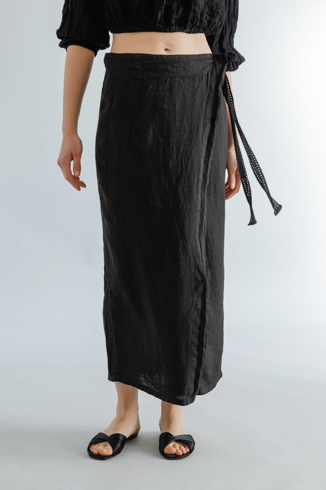 Wrap Black Linen Skirt