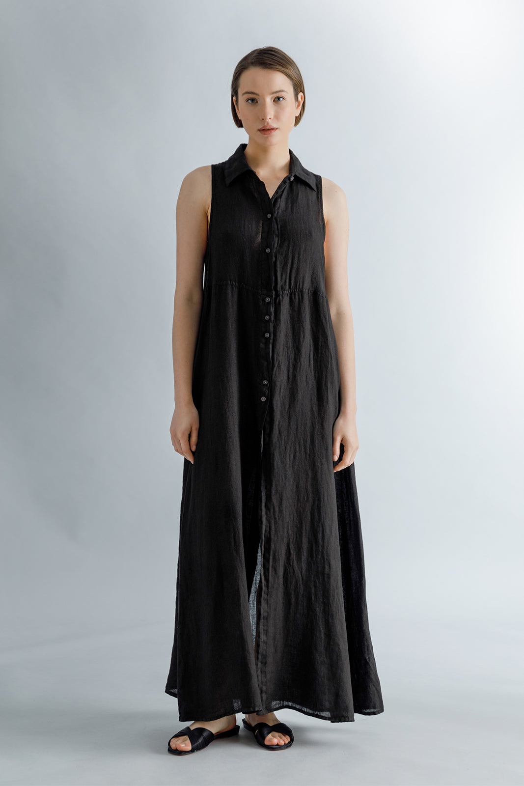 Black linen 2024 sleeveless dress