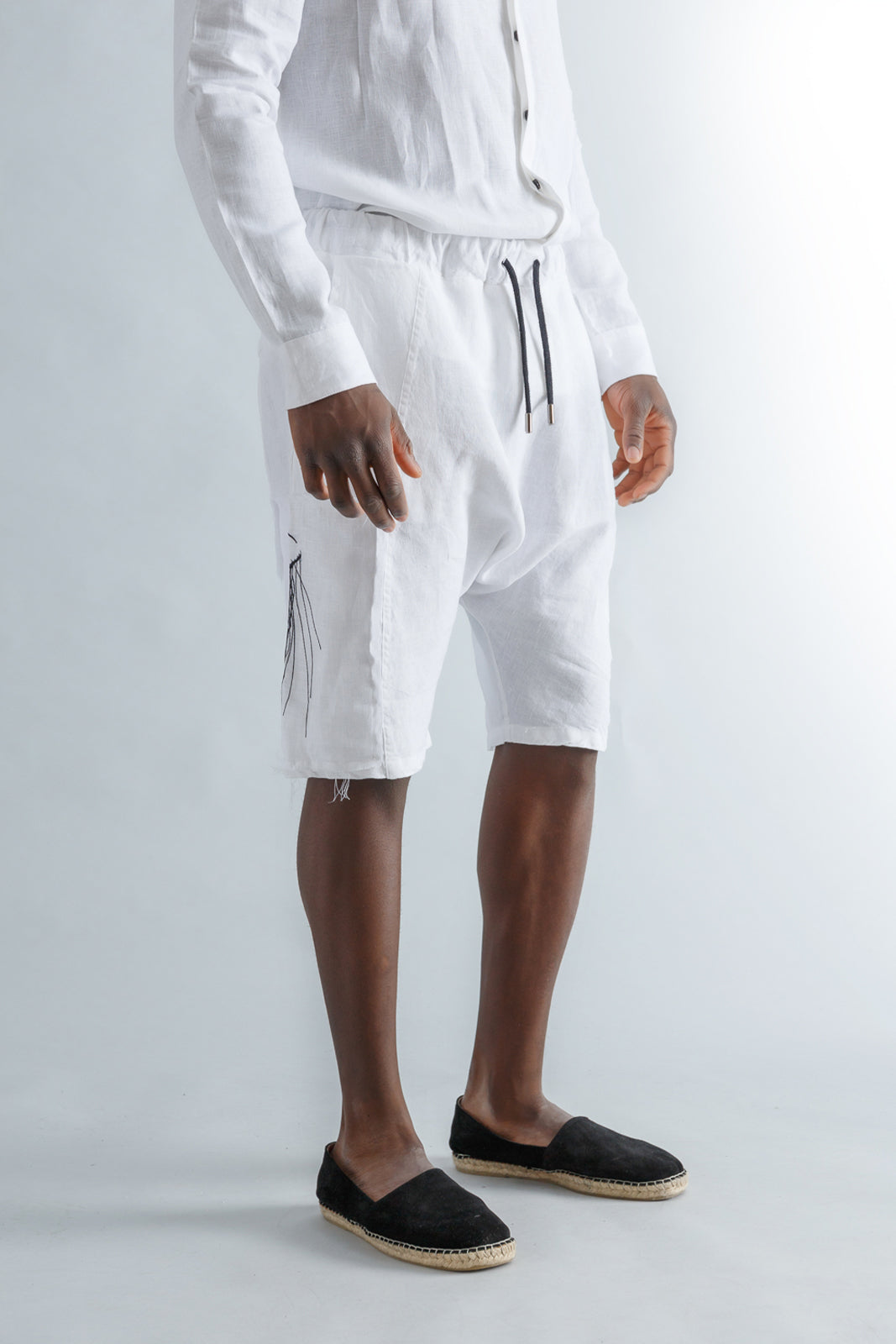 White Linen Bermuda Shorts + Embroidery