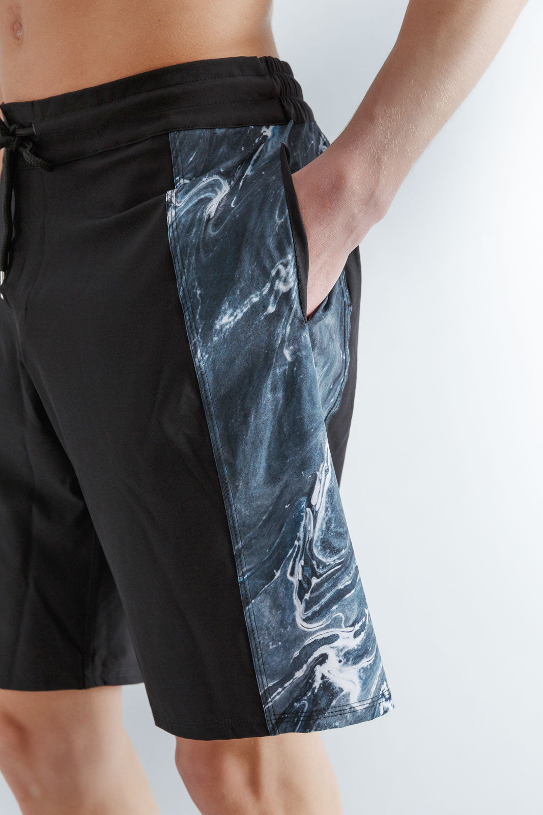 Long Swim Shorts with logo and print design