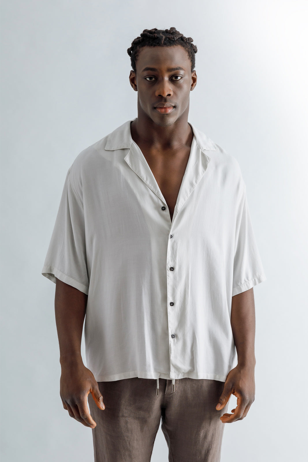 Viscose Shirt with large collar and short sleeves