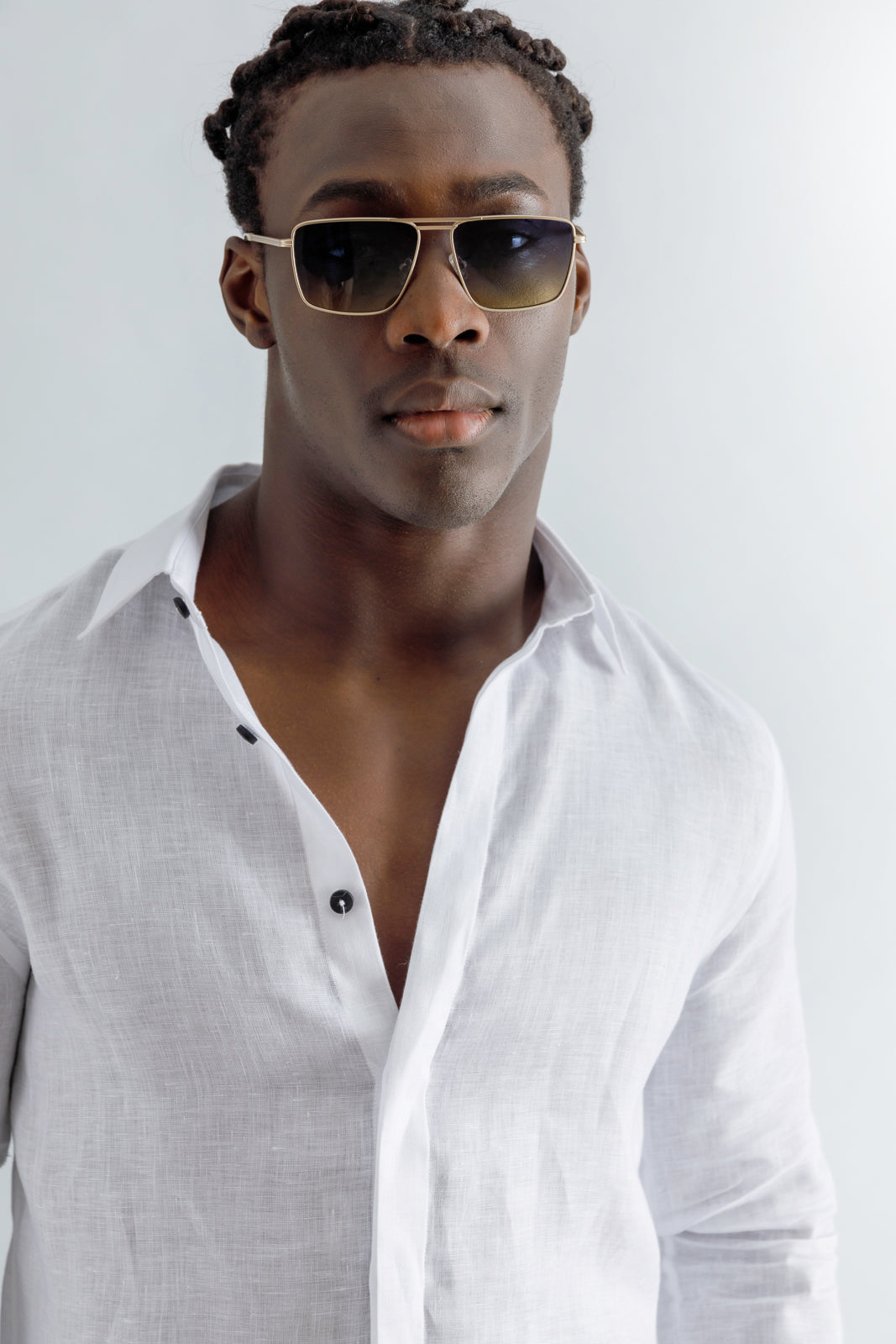 White Linen Classic Collar Covered Placket Shirt