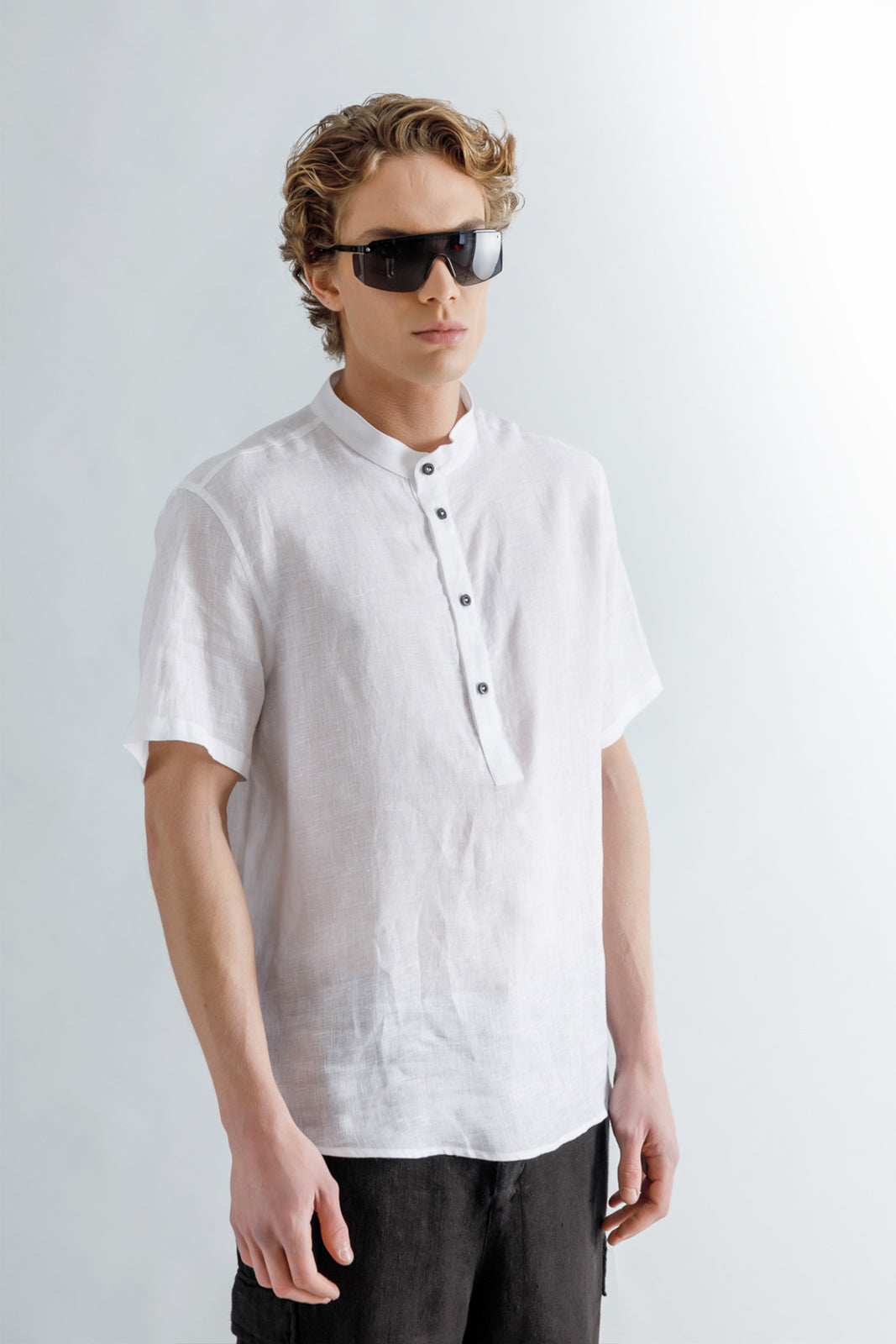 シャツ HUECLOSET Net Half Shirt Lightgrey textured half sleeve shirt online at vestirio