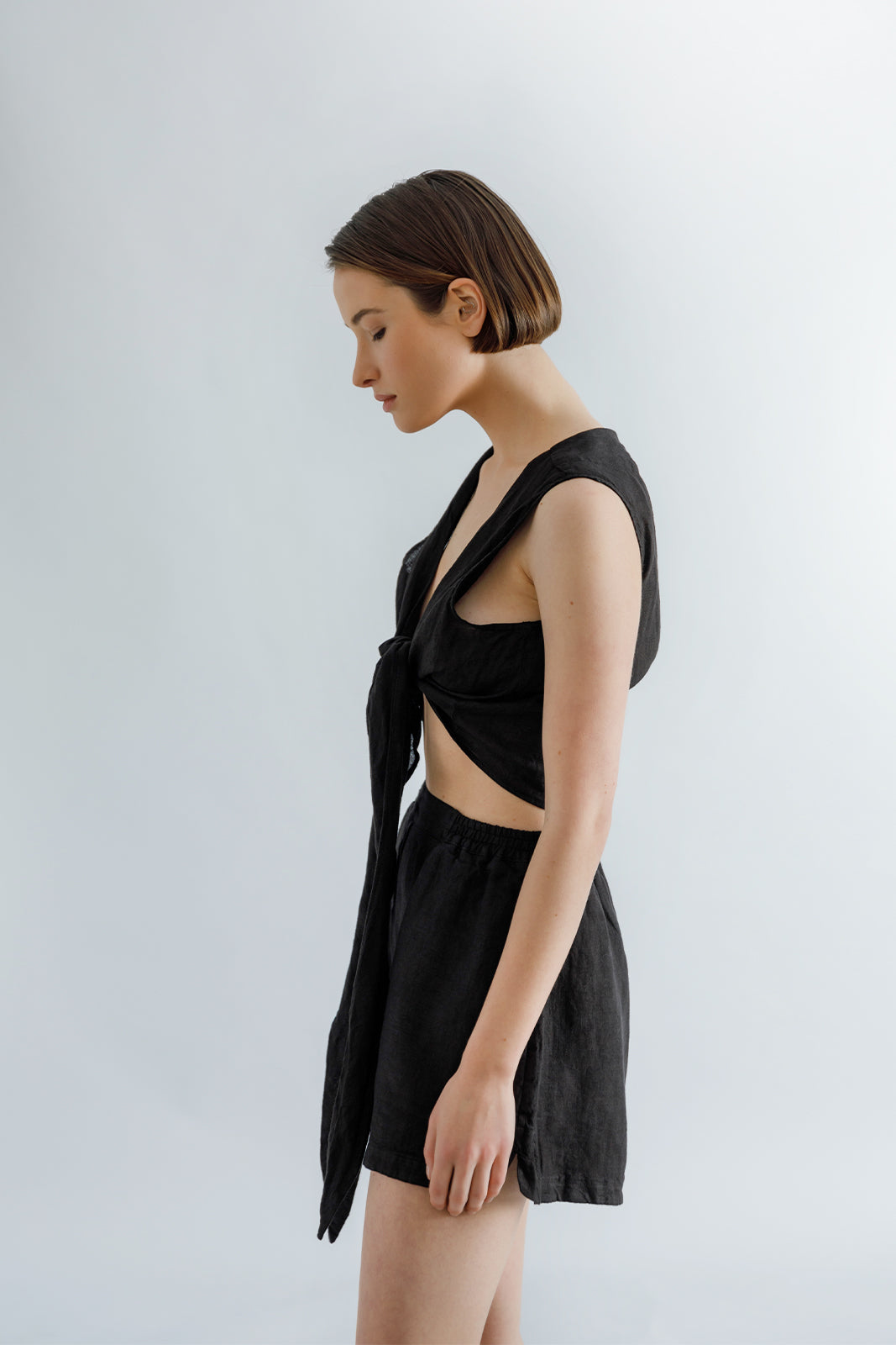 Linen Black Crop Top