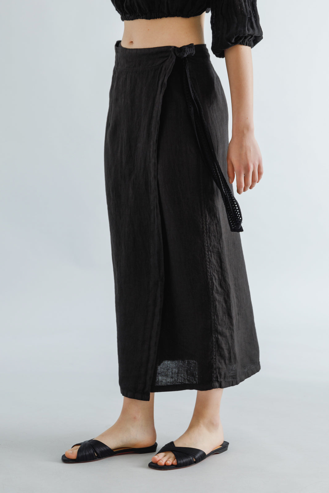 Wrap Black Linen Skirt