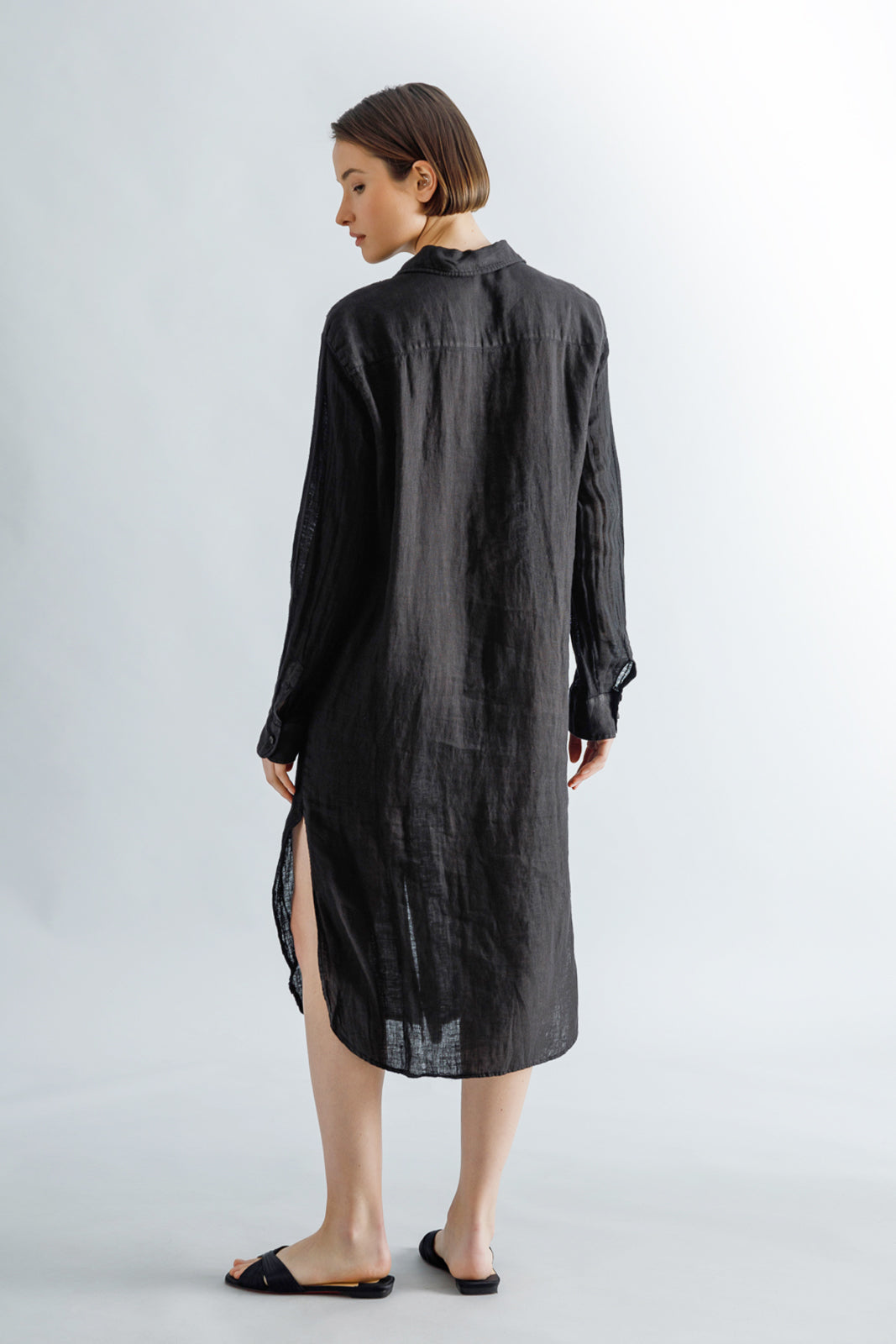 Linen Black Shirt Dress