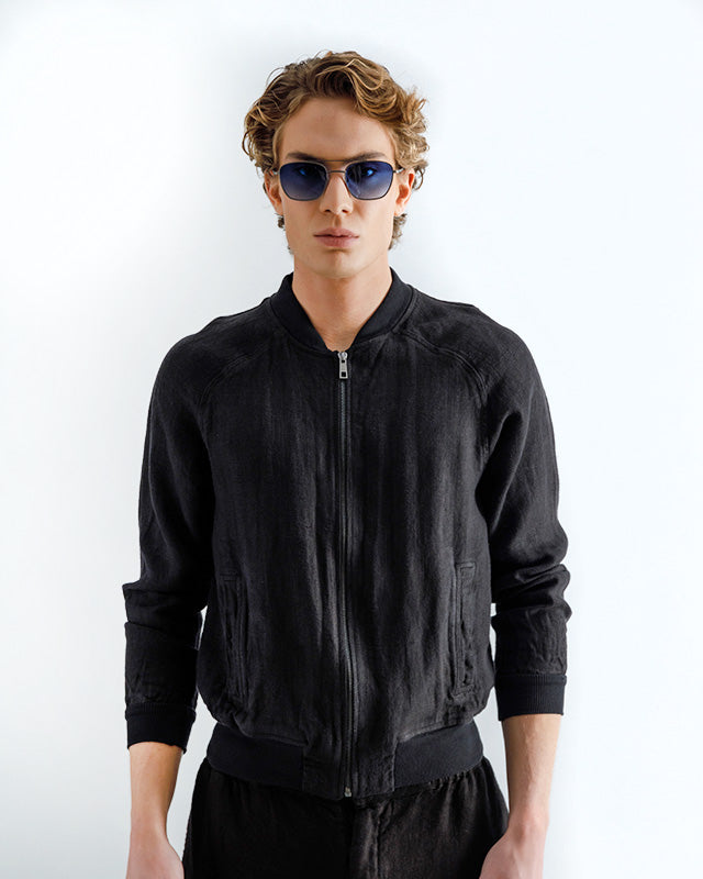 Herringbone Linen Bomber Jacket bj334