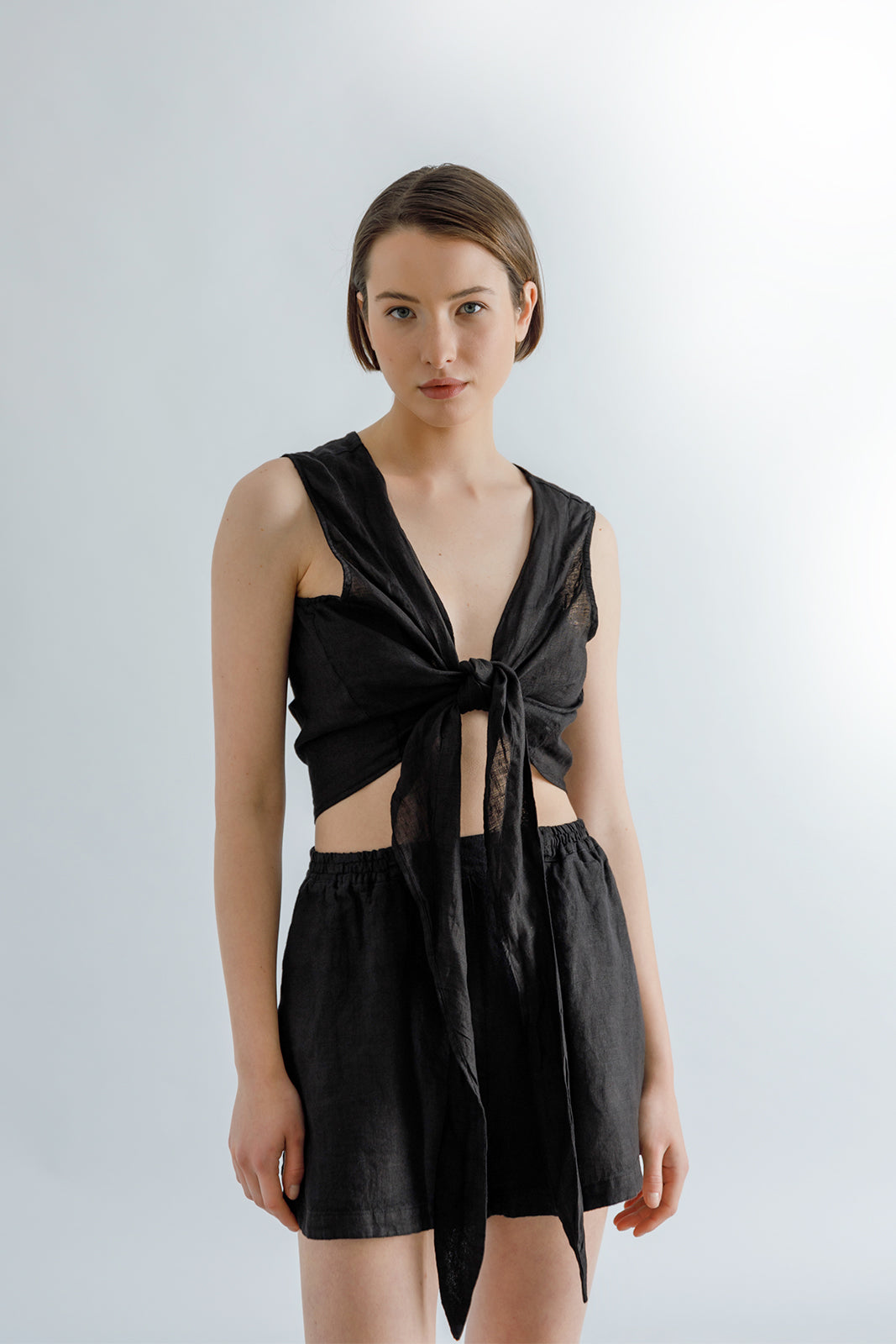 Linen Black Crop Top