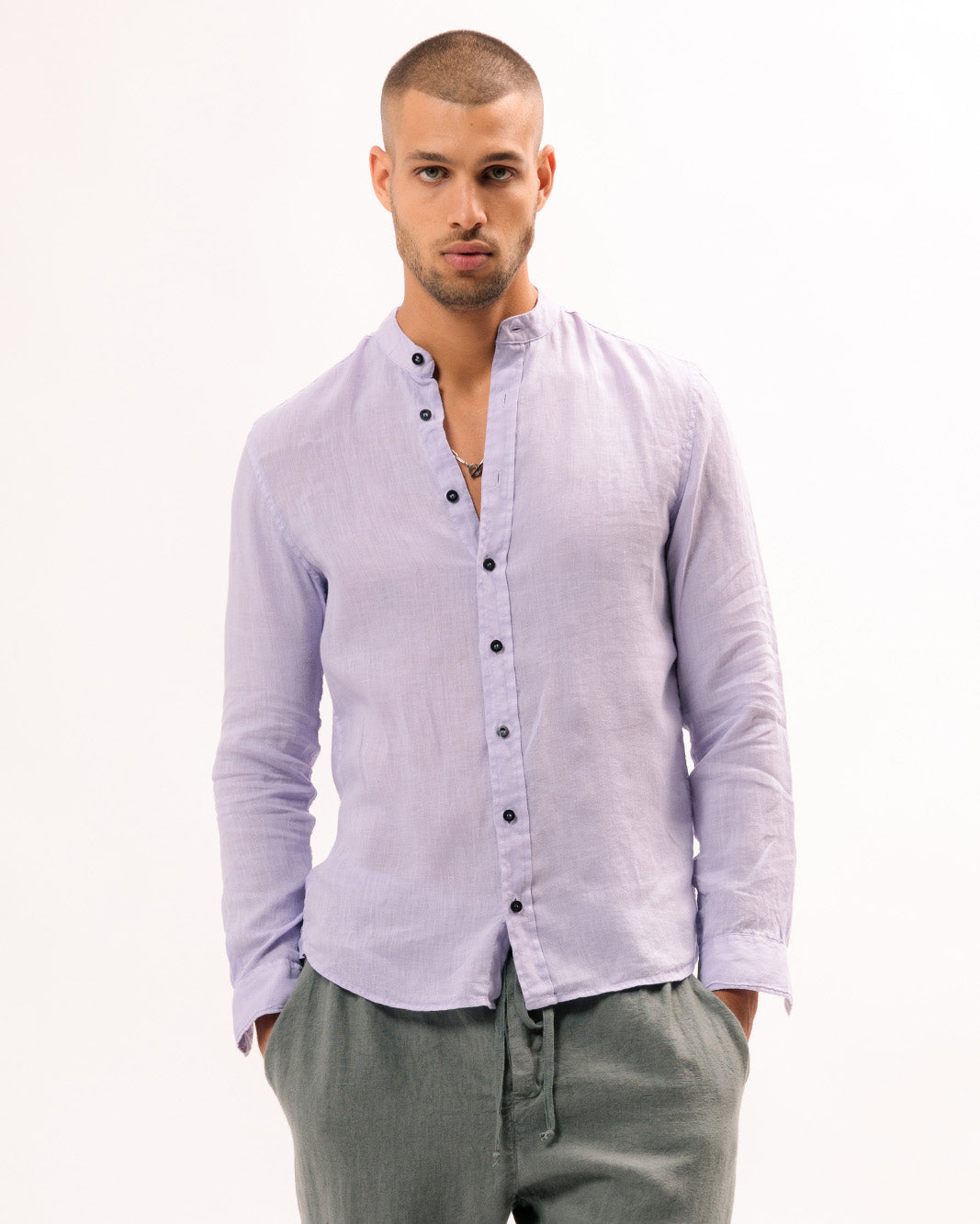 Linen Mao Collar Shirt sh156