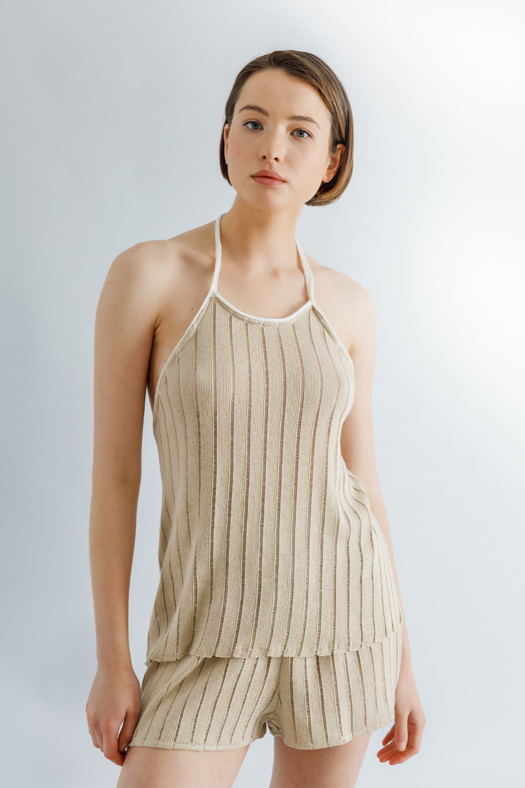 Knitted Beige Sleevless Top