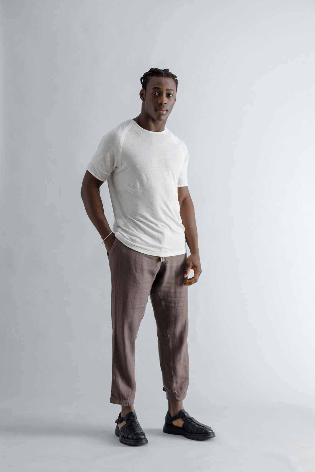 Linen Brown Cropped Pants with Straps