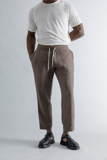 Linen Brown Cropped Pants with Straps